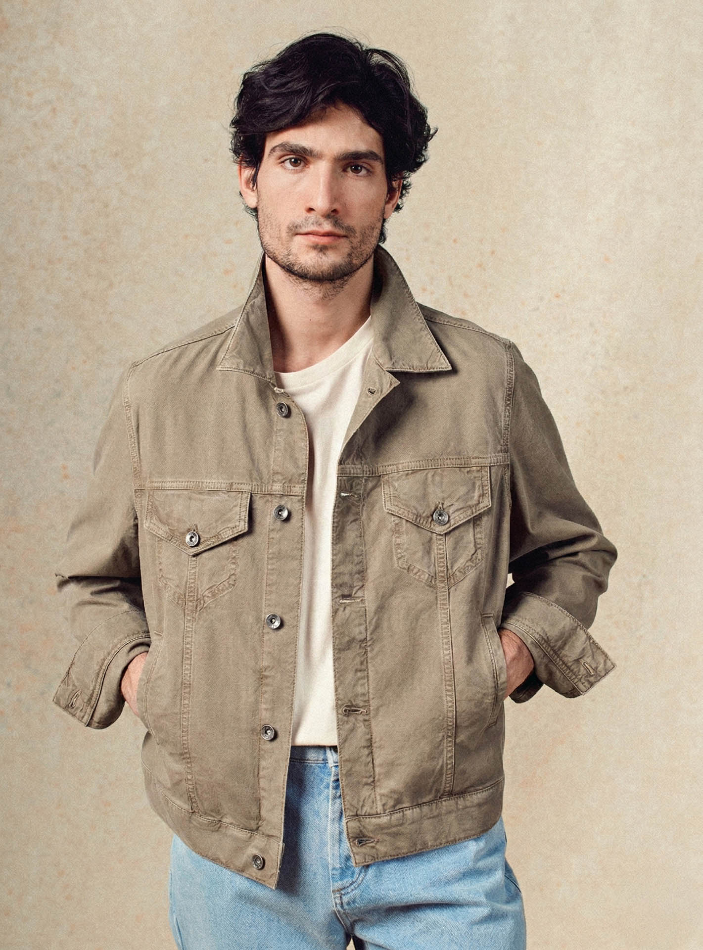 Blouson beige en coton Balibaris - Tom Stone - Plan taille