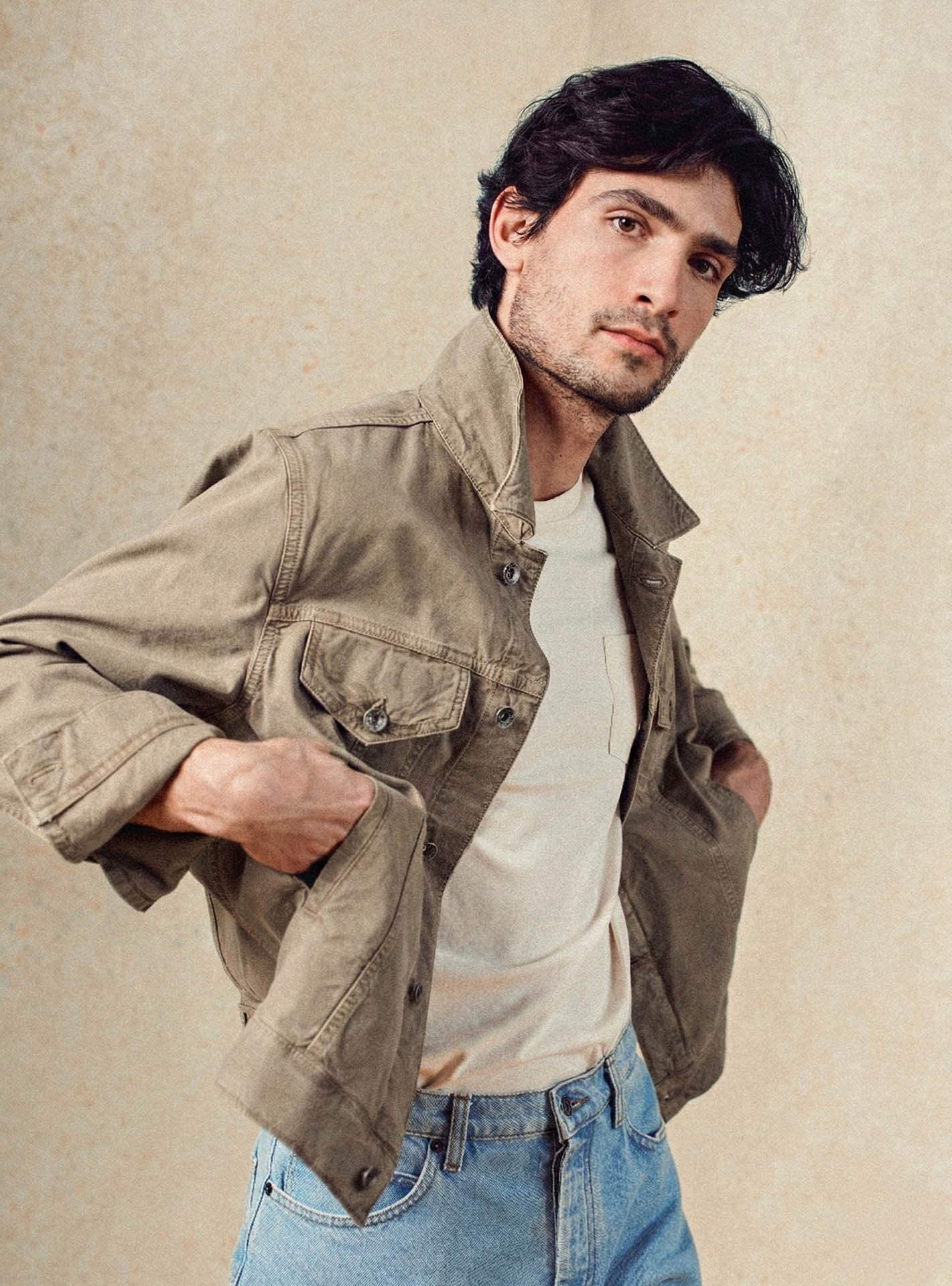Blouson beige en coton Balibaris - Tom Stone - Plan taille