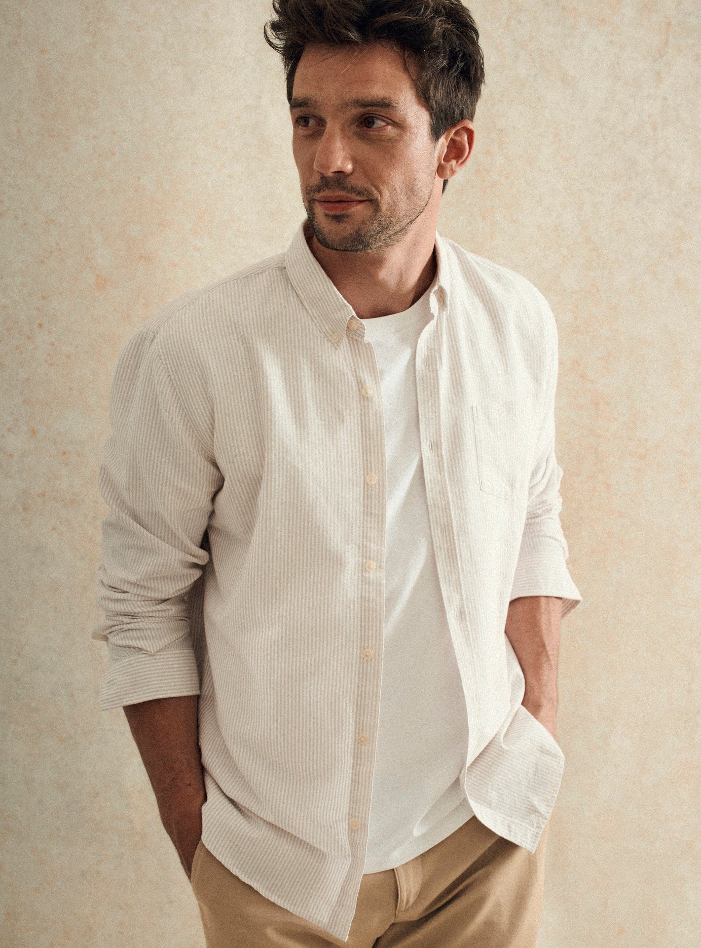 Chemise en coton Balibaris - Tribeca White/Chanvre - Plan taille