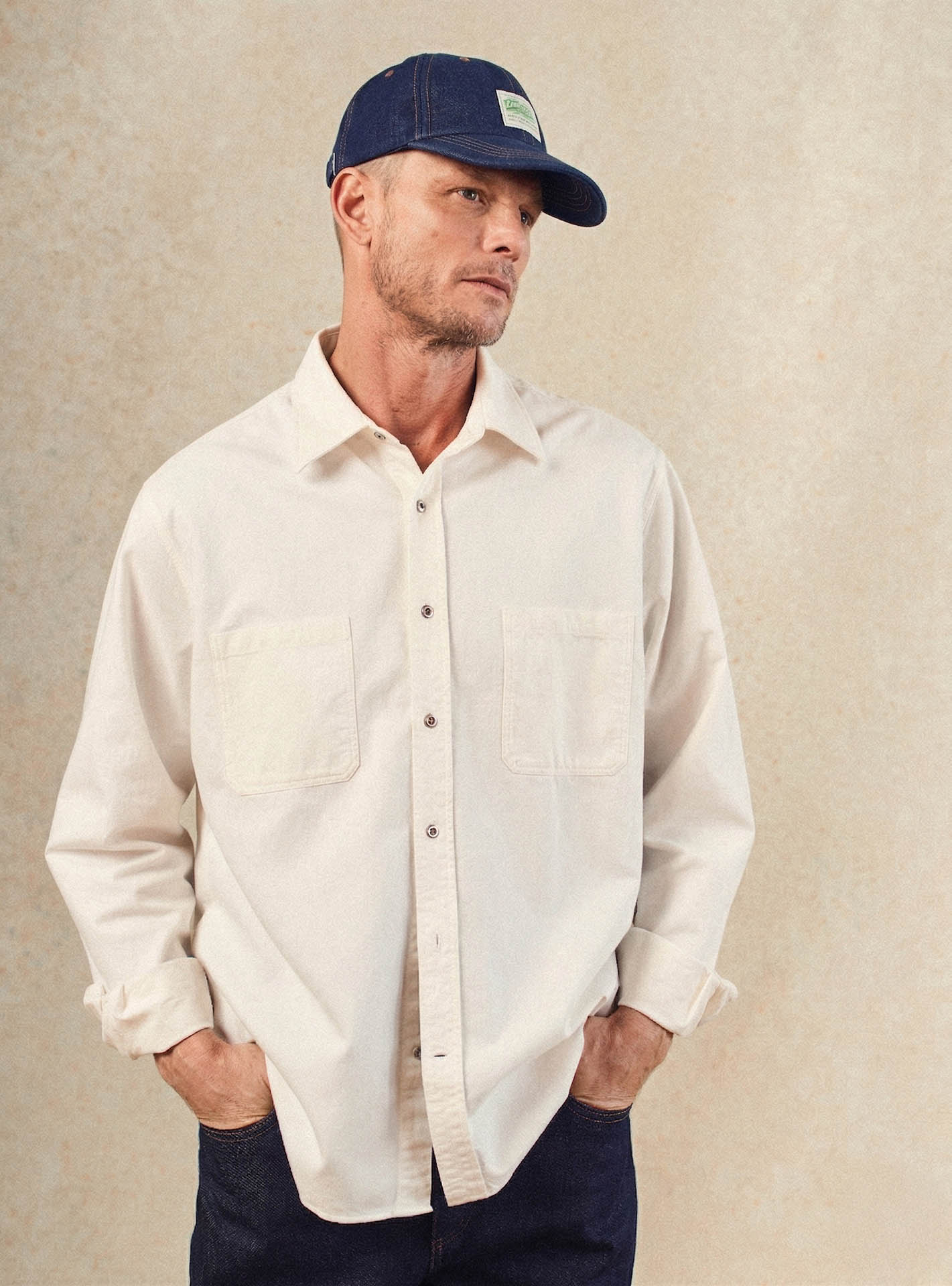 Chemise ecru en coton Balibaris - Roger - Plan taille