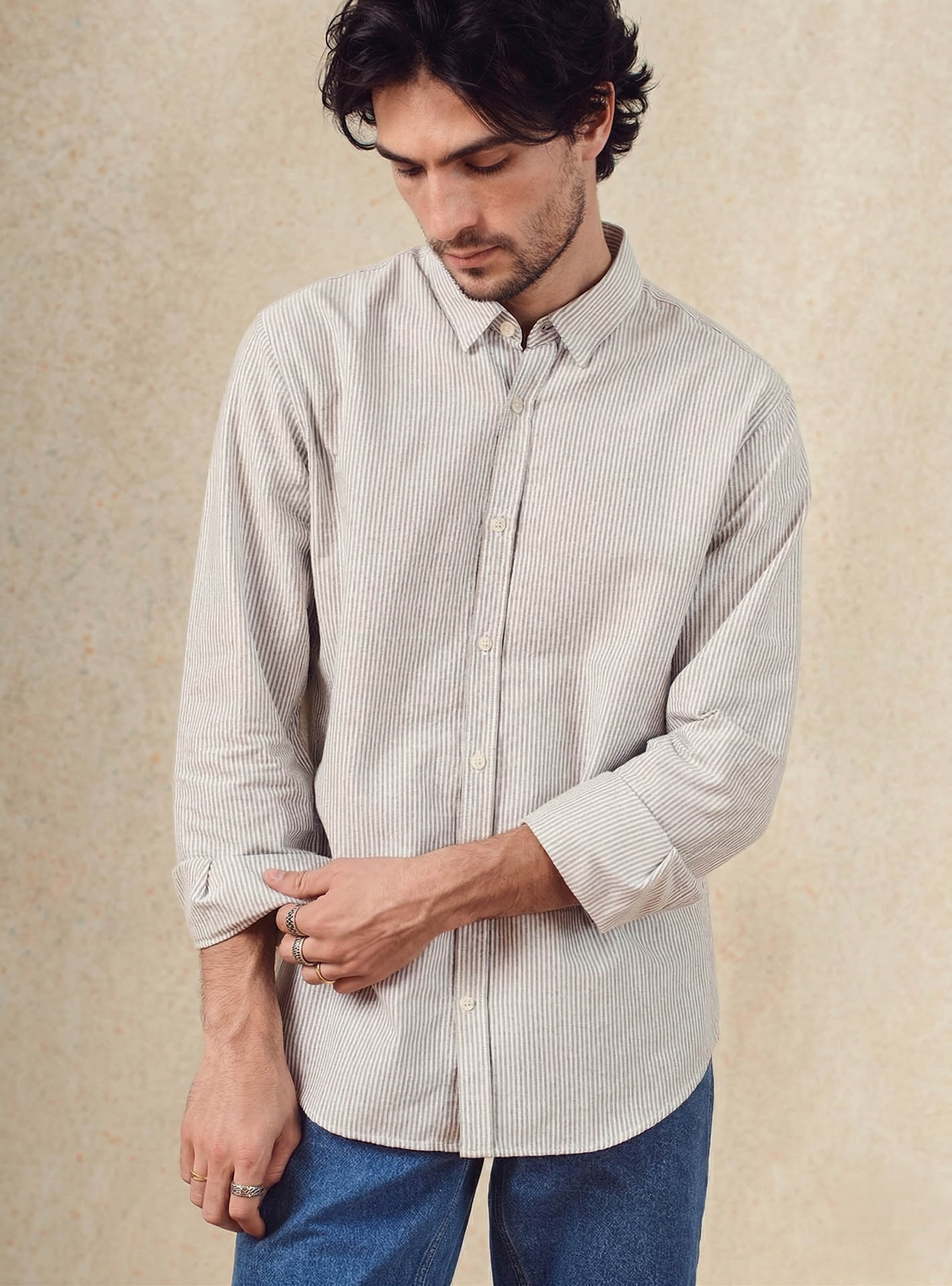 Chemise ecru en coton Balibaris - Mercer Lichen/ - Plan taille