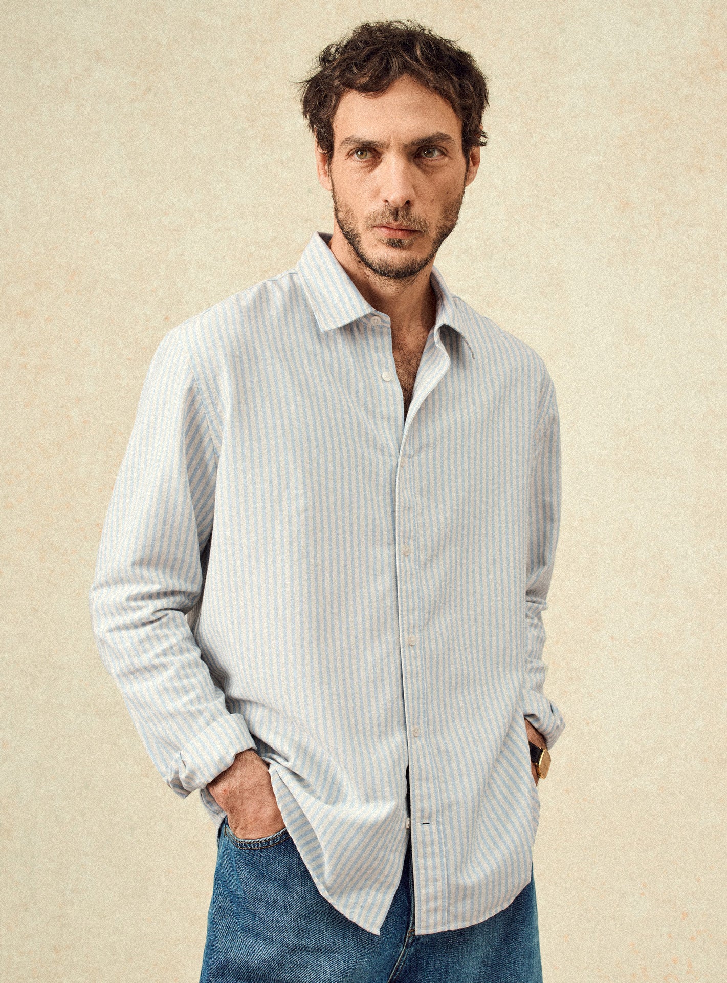 Chemise Robin Ecru/Océan-1