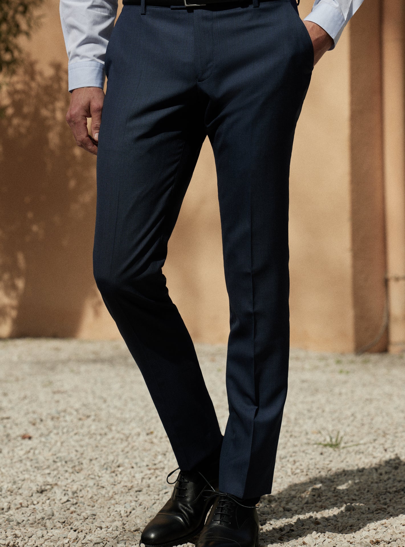 Pantalon de costume navy en laine Balibaris - en laine Jones - Plan taille