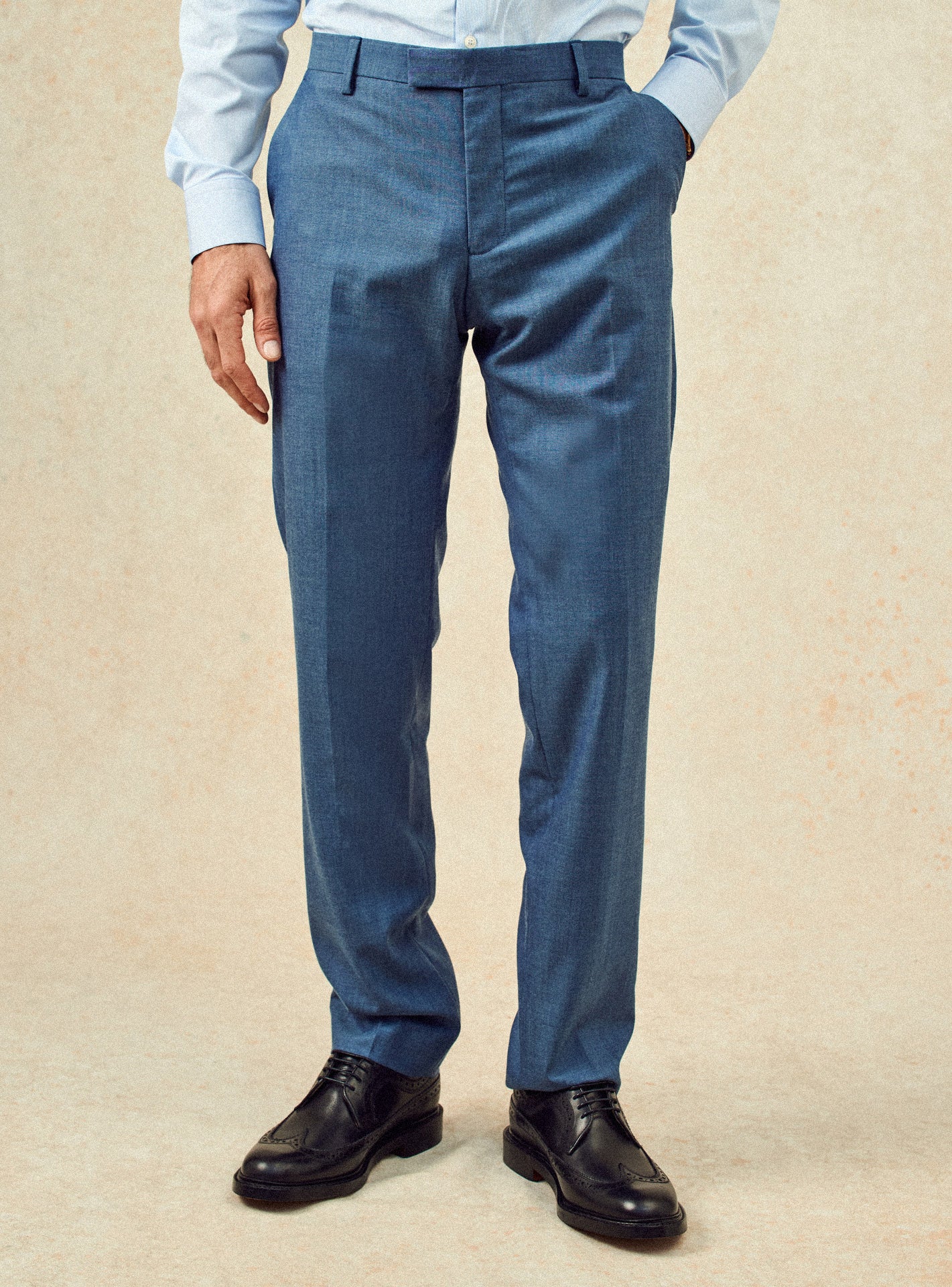 Pantalon de costume en laine Balibaris - Gekko Blue Melanged - Plan taille
