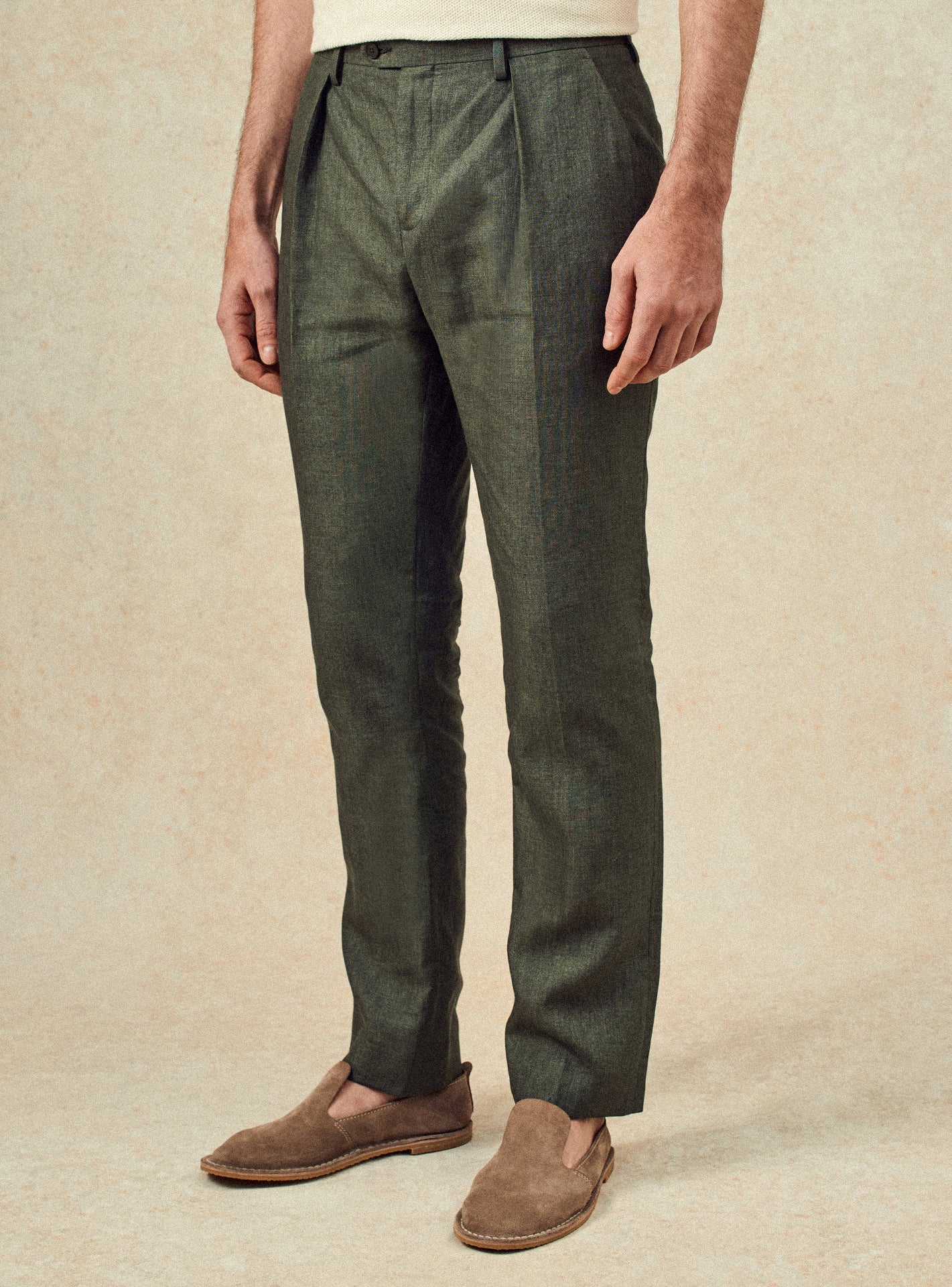 Pantalon de costume en lin Balibaris - Laslo Khaki - Plan taille