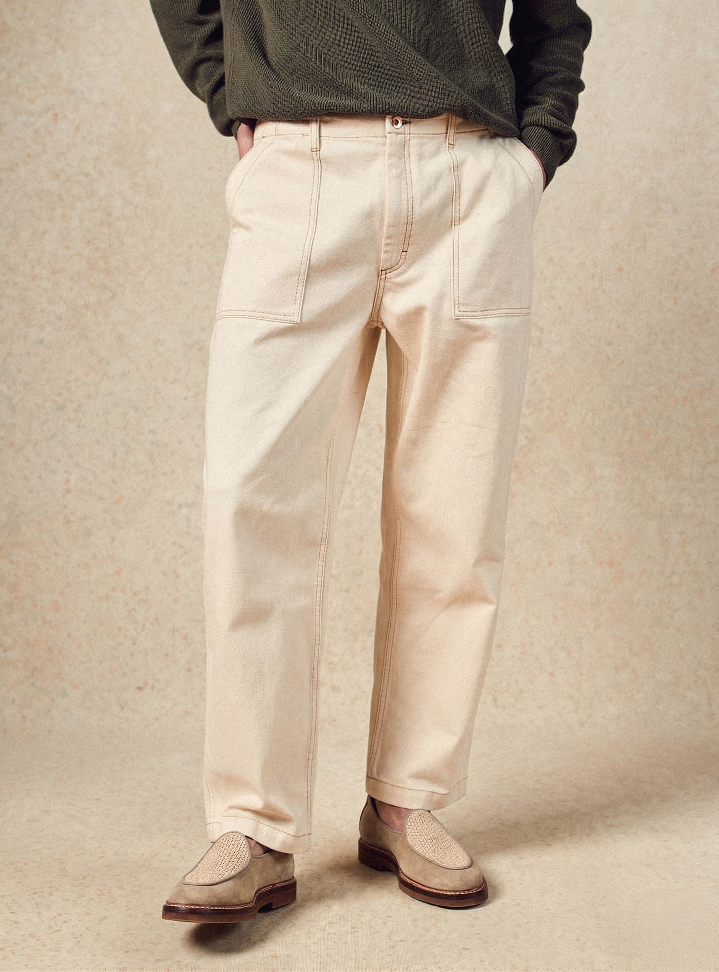 Pantalon ecru en coton Balibaris - Java - Plan taille