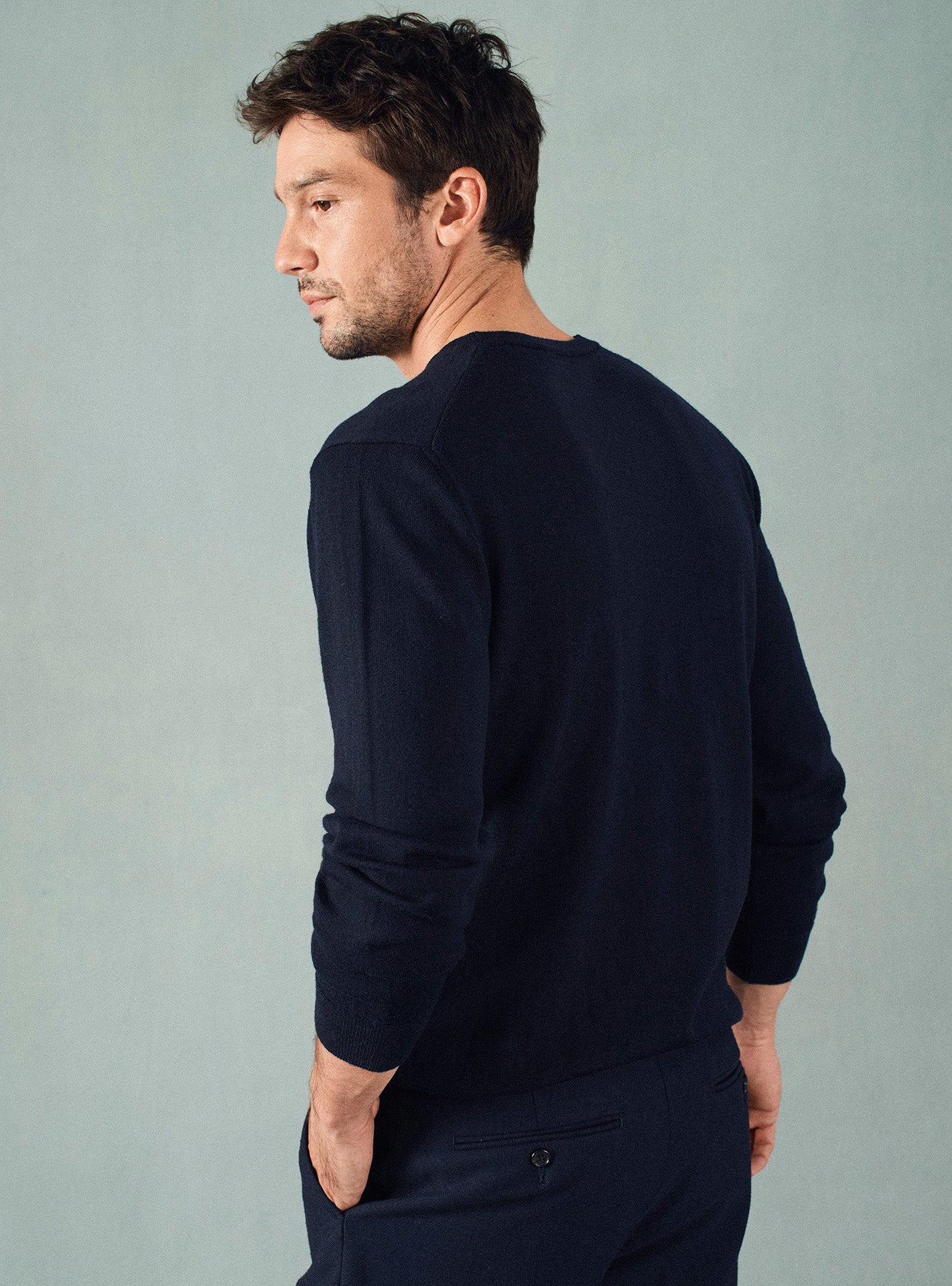 Pull marine en laine Balibaris - Noliti - Plan taille