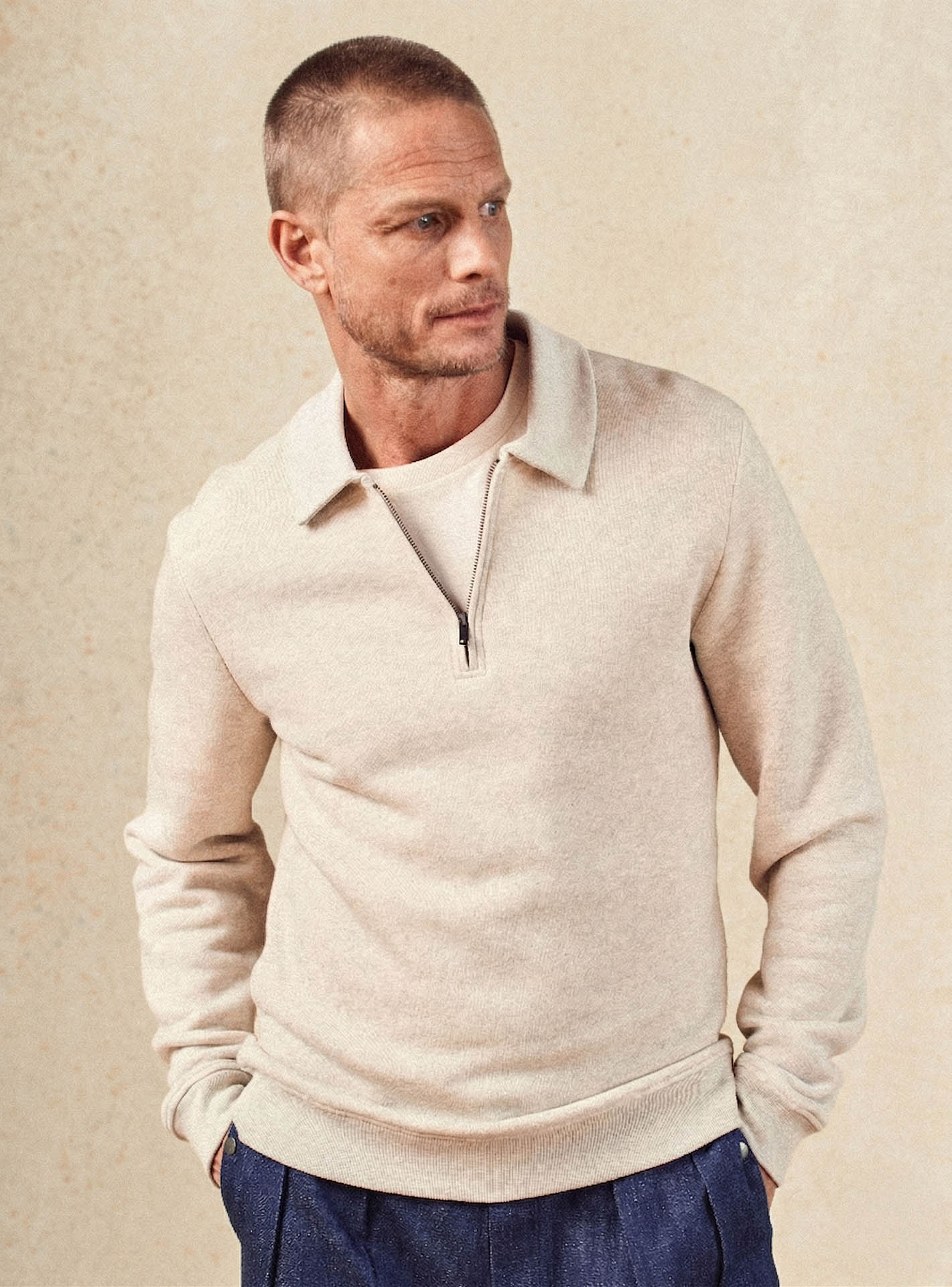 Sweat beige en coton Balibaris - Edgar Mixed - Plan taille