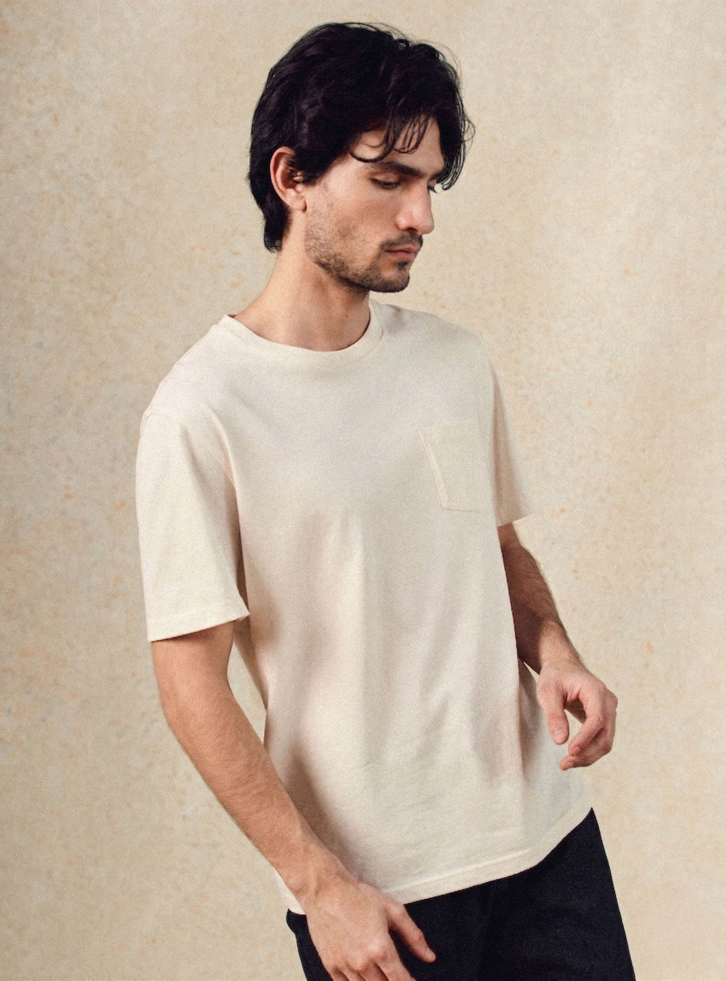 T-shirt crème en coton Balibaris - Mitch - Plan taille