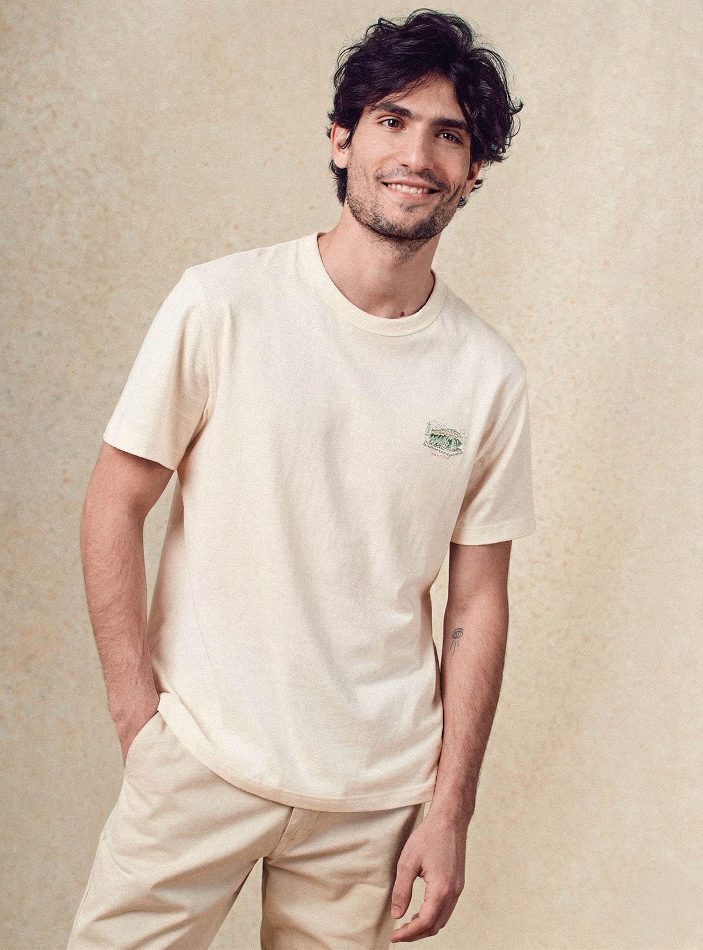 T-shirt ecru en coton Balibaris - Alfredo - Plan taille