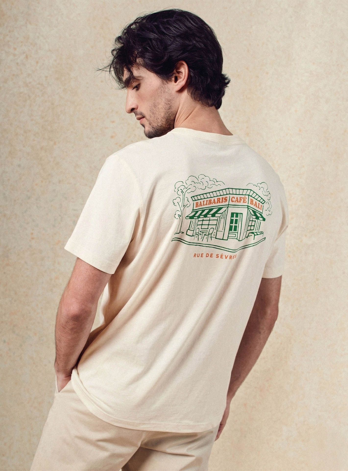 T-shirt ecru en coton Balibaris - Alfredo - Plan taille